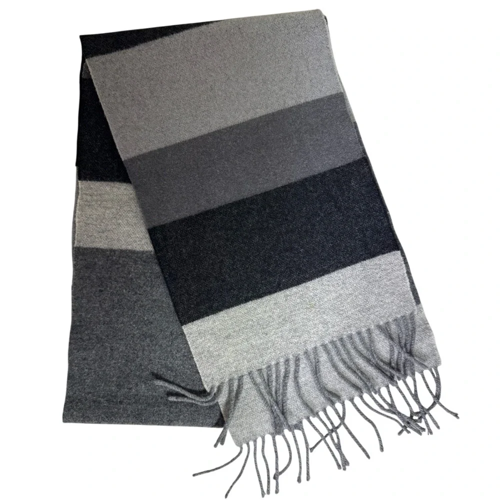 Express Wool Cashmere Scarf Made Scotland Gray Colorblock Preppy Dark Academia